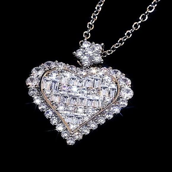 Sterling Silver Heart Zircon Necklace Earrings Matching Set - Picture 8 of 9